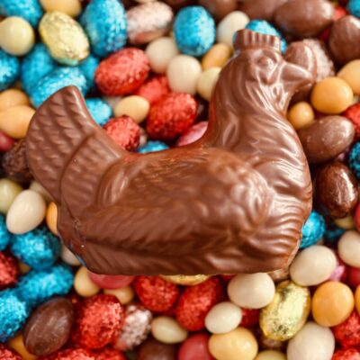 Rosette la petite poule - Chocolat lait ou noir - moulage garni - 85mm