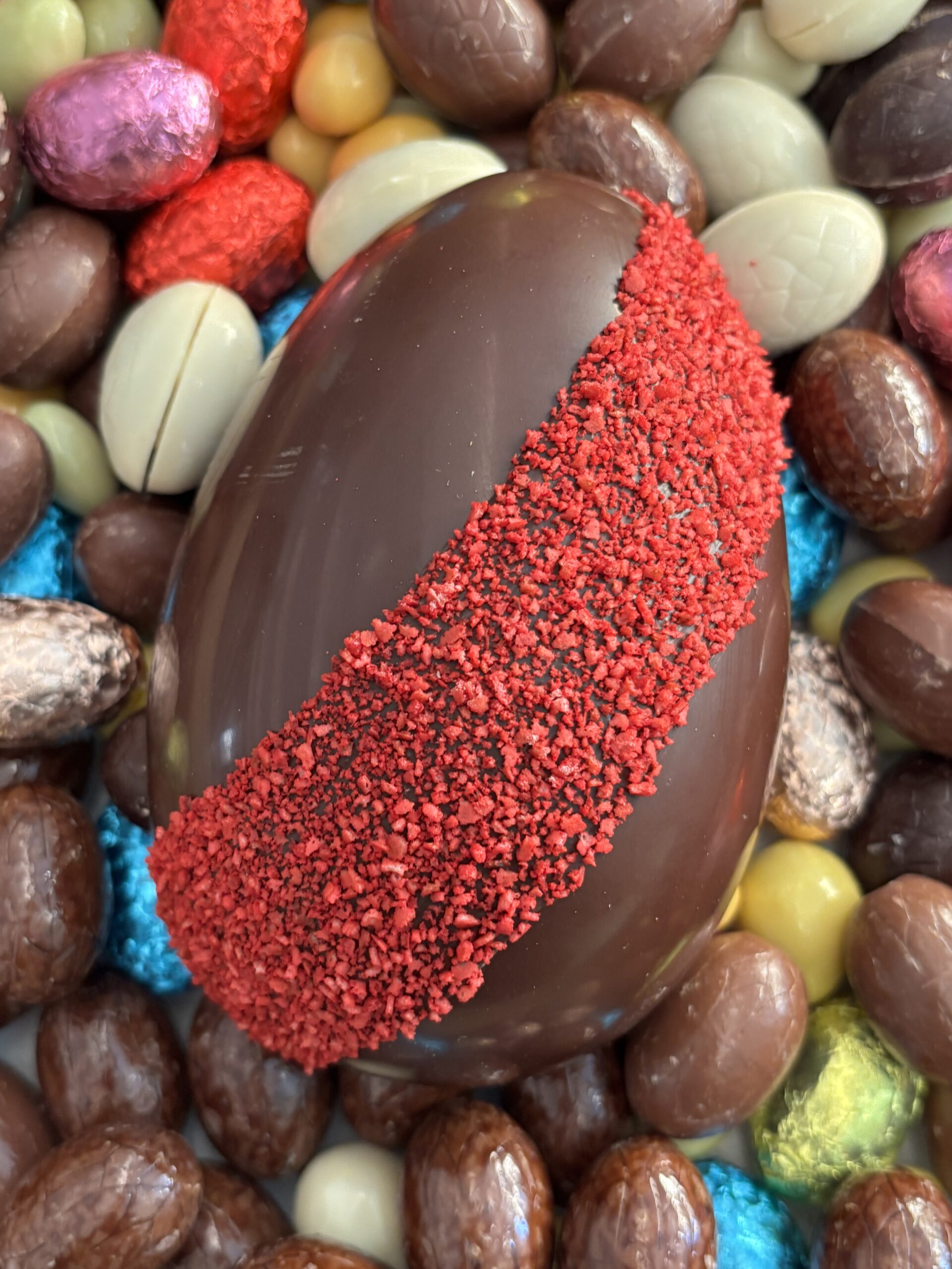 Maurice l'Oeuf décor bandeau - Chocolat lait ou noir - moulage garni - 230gr