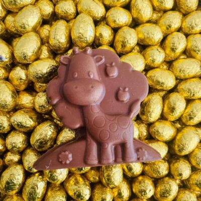 Médaillon Girafe et ses oeufs - Chocolat noir ou lait