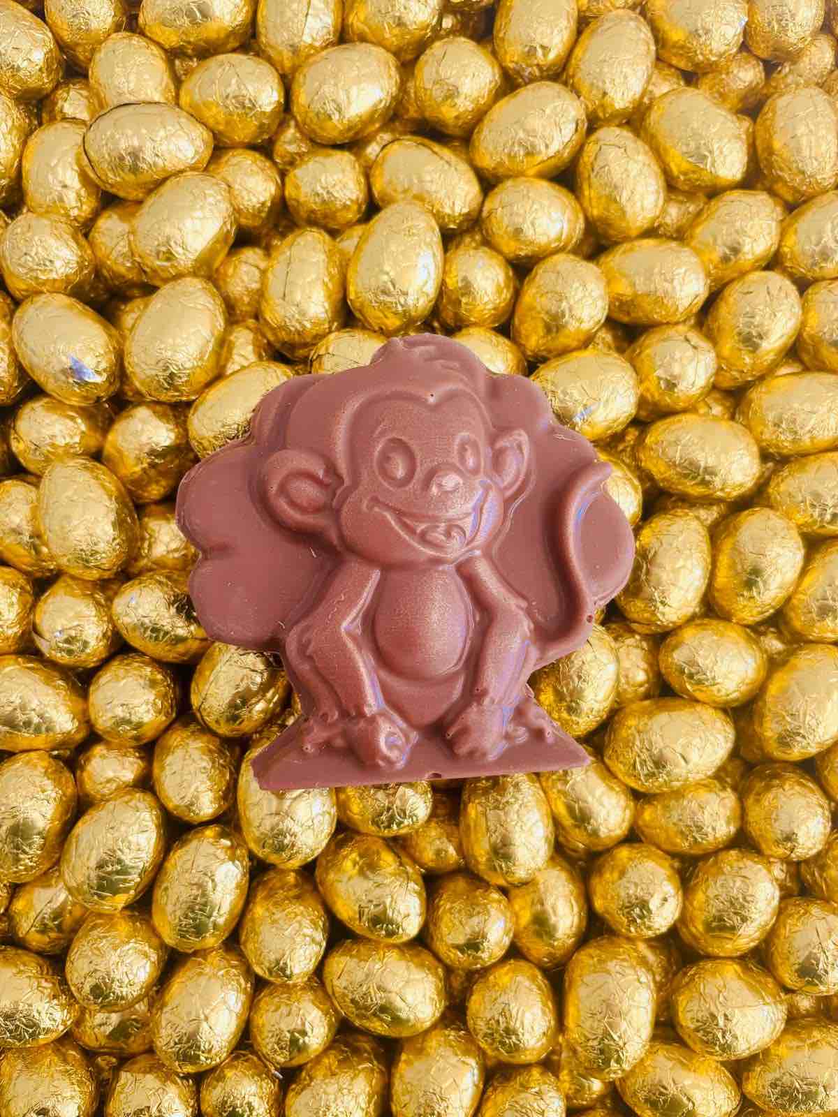 Médaillon Singe et ses oeufs - Chocolat noir ou lait
